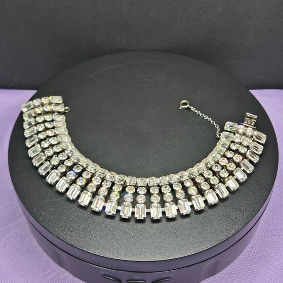 Vintage Rhinestone Bracelet with Safety Chain - Picture 5 of 6